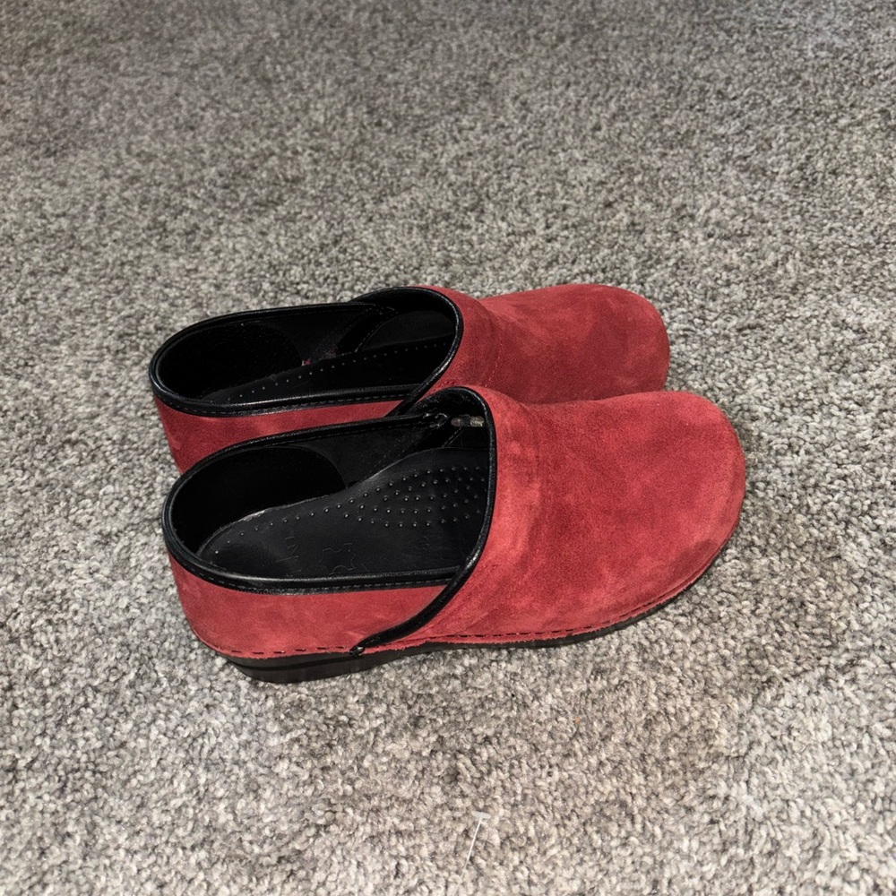 Dansko Red Suede Clogs